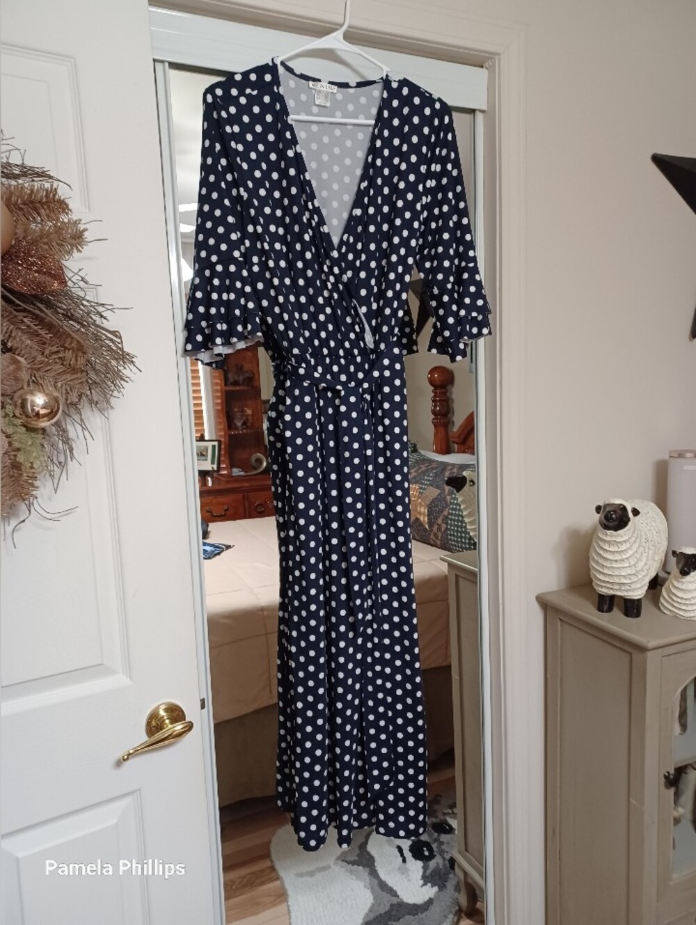 VENUS Navy and White Polka Dot Maxi Jumpsuit